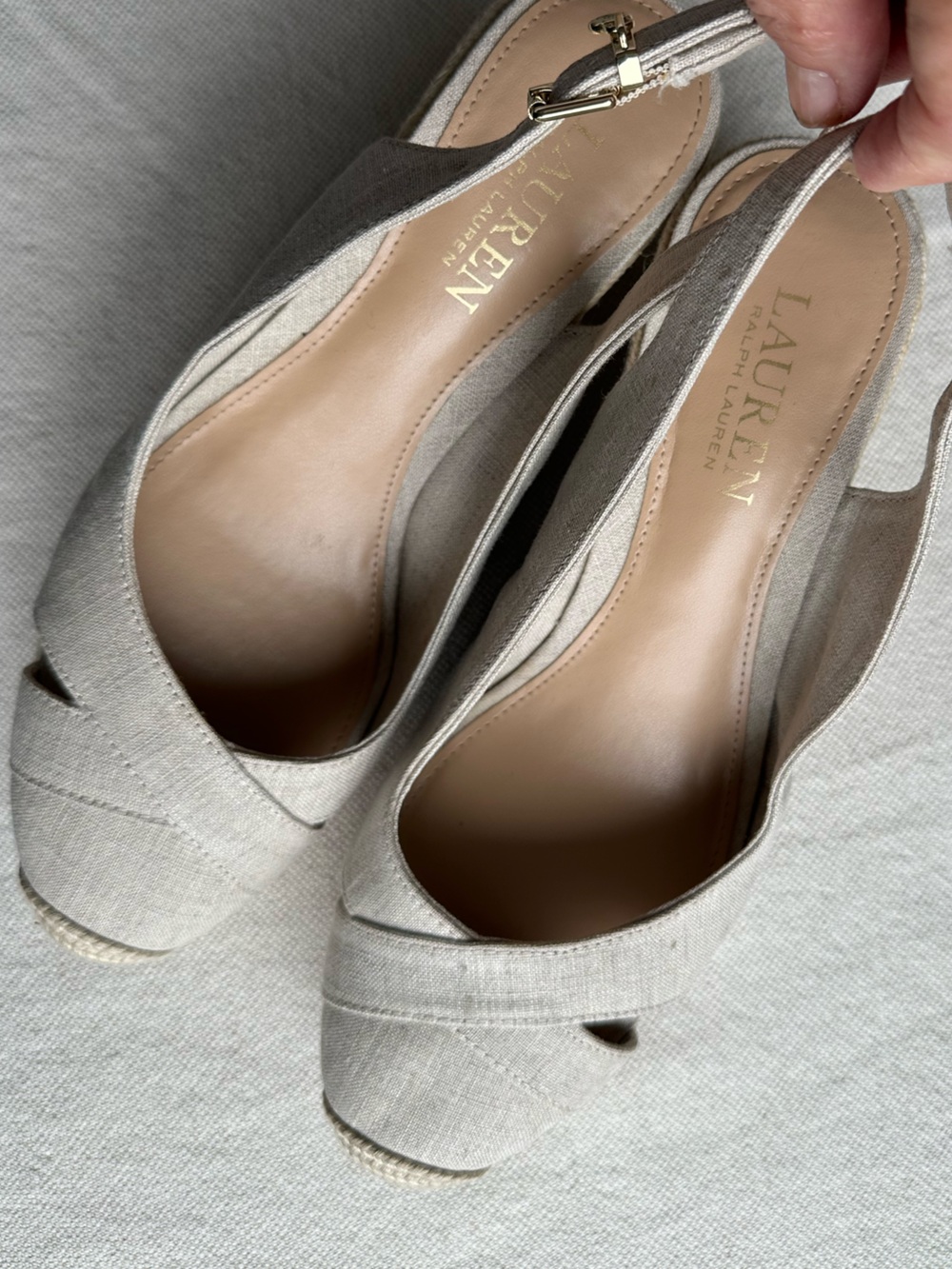 Ralph Lauren Beige Linen Slingback Flats